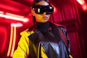 Stylized Portrait of a Woman Wearing a VR Headset photo