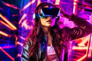 Stylized Portrait of a Woman Wearing a VR Headset photo