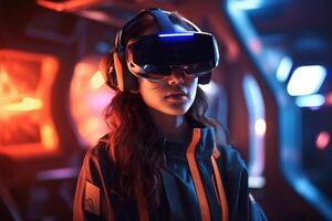 Stylized Portrait of a Woman Wearing a VR Headset photo