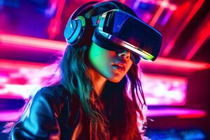 Stylized Portrait of a Woman Wearing a VR Headset photo