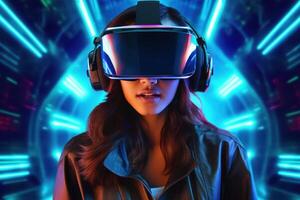 Stylized Portrait of a Woman Wearing a VR Headset photo