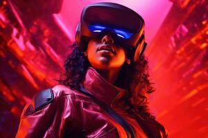 Stylized Portrait of a Woman Wearing a VR Headset photo