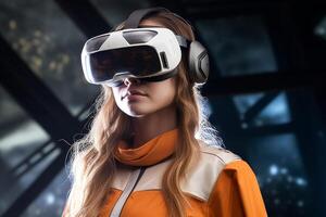 Stylized Portrait of a Woman Wearing a VR Headset photo
