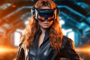 Stylized Portrait of a Woman Wearing a VR Headset photo