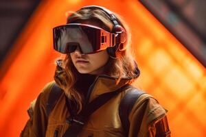 Stylized Portrait of a Woman Wearing a VR Headset photo