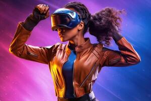 Stylized Portrait of a Woman Wearing a VR Headset photo