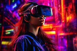 Stylized Portrait of a Woman Wearing a VR Headset photo
