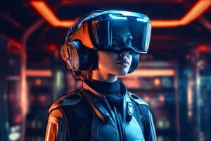 Stylized Portrait of a Woman Wearing a VR Headset Generative AI photo