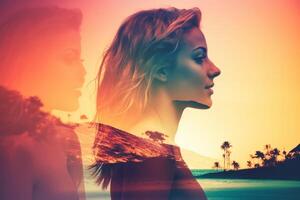 Summer Themed Double Exposure Bikini Portrait photo