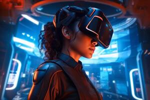 Stylized Portrait of a Woman Wearing a VR Headset photo