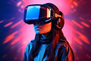 Stylized Portrait of a Woman Wearing a VR Headset photo