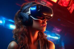 Stylized Portrait of a Woman Wearing a VR Headset photo