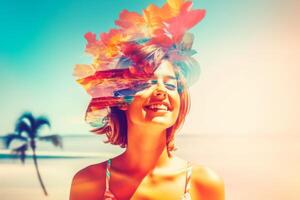 Summer Themed Double Exposure Bikini Portrait photo