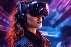 Stylized Portrait of a Woman Wearing a VR Headset photo