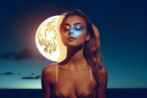 Summer Themed Double Exposure Bikini Portrait photo