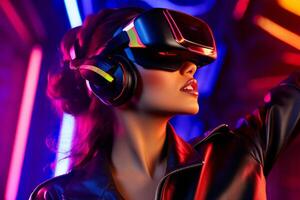 Stylized Portrait of a Woman Wearing a VR Headset photo