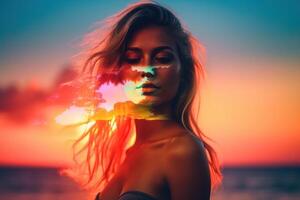 Summer Themed Double Exposure Bikini Portrait photo