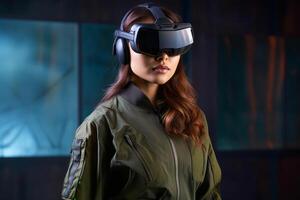 Stylized Portrait of a Woman Wearing a VR Headset photo