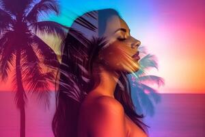 Summer Themed Double Exposure Bikini Portrait photo