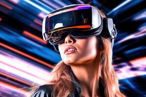Stylized Portrait of a Woman Wearing a VR Headset photo