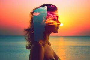 Summer Themed Double Exposure Bikini Portrait photo