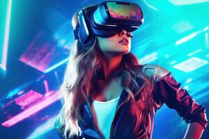 Stylized Portrait of a Woman Wearing a VR Headset photo