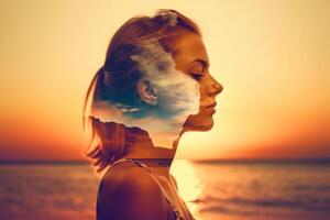 Summer Themed Double Exposure Bikini Portrait photo