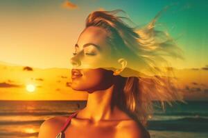 Summer Themed Double Exposure Bikini Portrait photo
