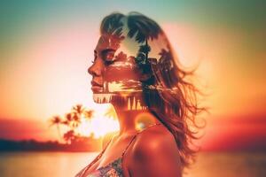 Summer Themed Double Exposure Bikini Portrait Generative AI photo