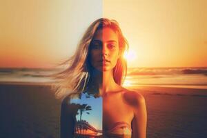 Summer Themed Double Exposure Bikini Portrait photo