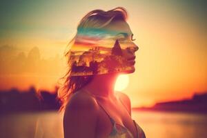 Summer Themed Double Exposure Bikini Portrait photo