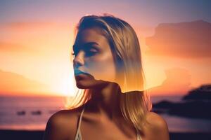 Summer Themed Double Exposure Bikini Portrait photo