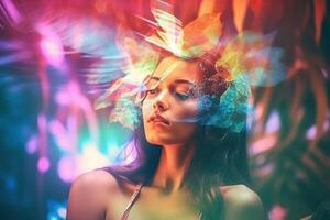 Summer Themed Double Exposure Bikini Portrait photo