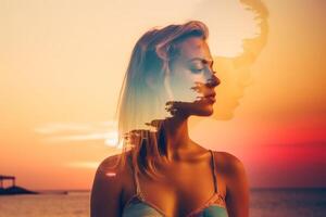 Summer Themed Double Exposure Bikini Portrait photo