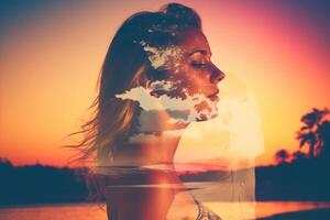 Summer Themed Double Exposure Bikini Portrait photo