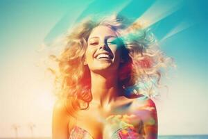 Summer Themed Double Exposure Bikini Portrait photo