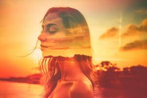 Summer Themed Double Exposure Bikini Portrait photo