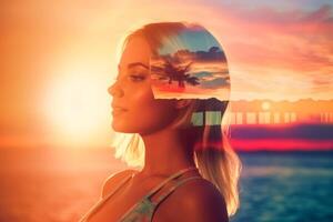 Summer Themed Double Exposure Bikini Portrait photo