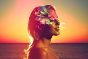 Summer Themed Double Exposure Bikini Portrait photo