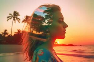Summer Themed Double Exposure Bikini Portrait photo