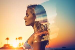 Summer Themed Double Exposure Bikini Portrait photo