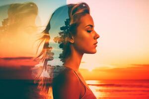 Summer Themed Double Exposure Bikini Portrait photo