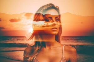 Summer Themed Double Exposure Bikini Portrait Generative AI photo