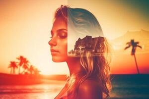Summer Themed Double Exposure Bikini Portrait photo