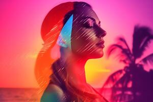 Summer Themed Double Exposure Bikini Portrait photo