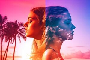 Summer Themed Double Exposure Bikini Portrait photo