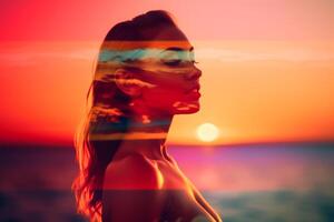 Summer Themed Double Exposure Bikini Portrait photo