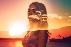 Summer Themed Double Exposure Bikini Portrait photo