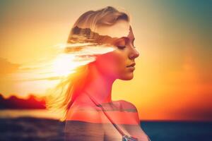 Summer Themed Double Exposure Bikini Portrait photo