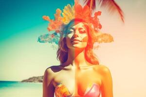 Summer Themed Double Exposure Bikini Portrait Generative AI photo